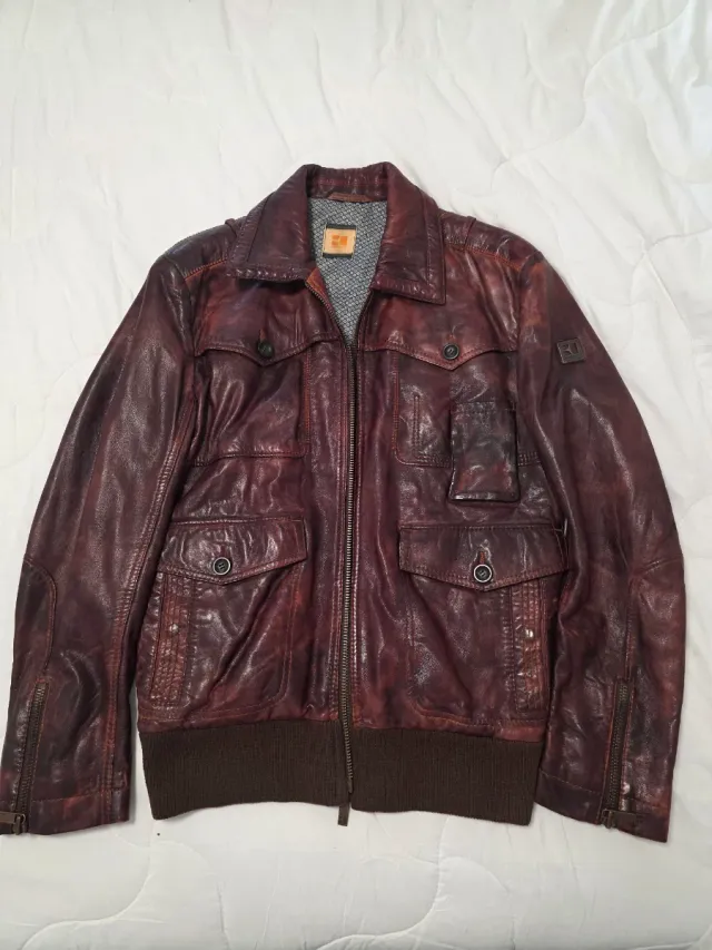 Cazadora de Piel BOSS Marrón.