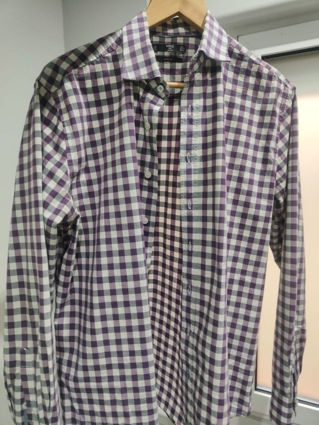 Camisa Mango Cuadros Morado Talla M / L