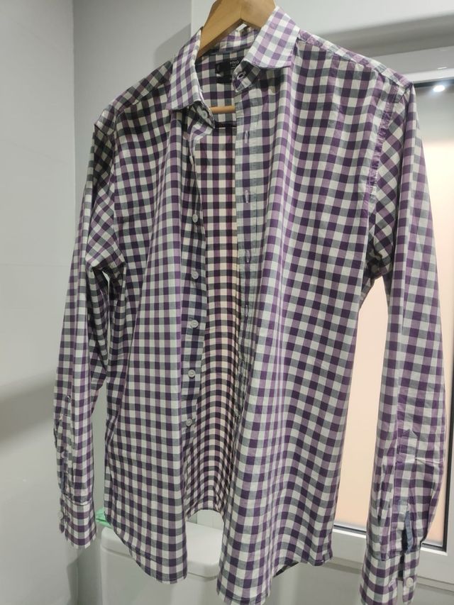 Camisa Mango Cuadros Morado Talla M / L