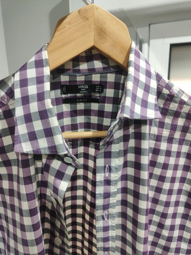 Camisa Mango Cuadros Morado Talla M / L
