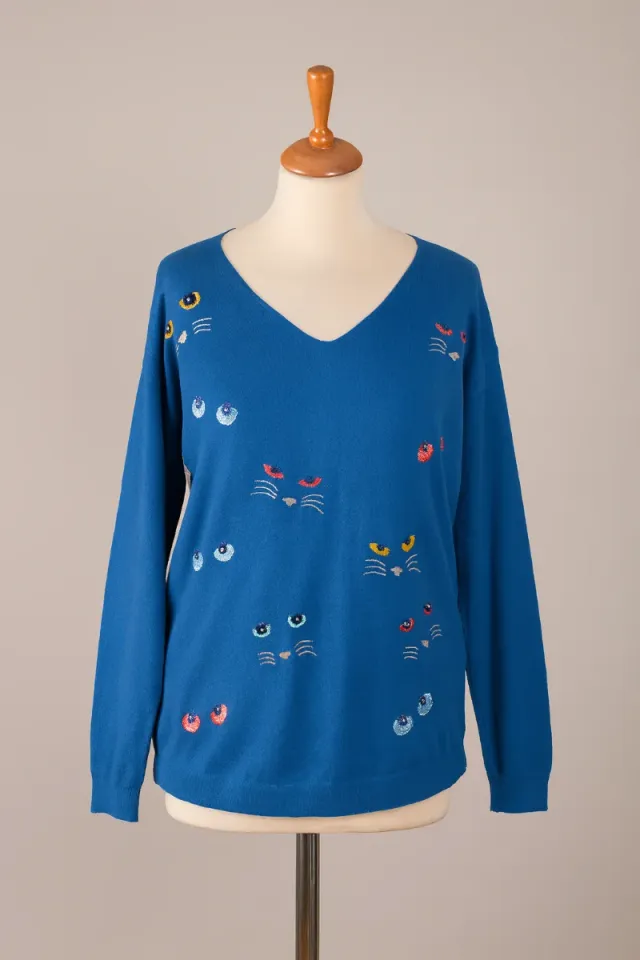 Jersey azul con caritas de gato