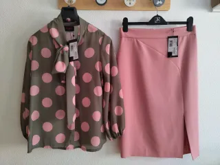 Conjunto Blusa Lunares y Falda Rosa