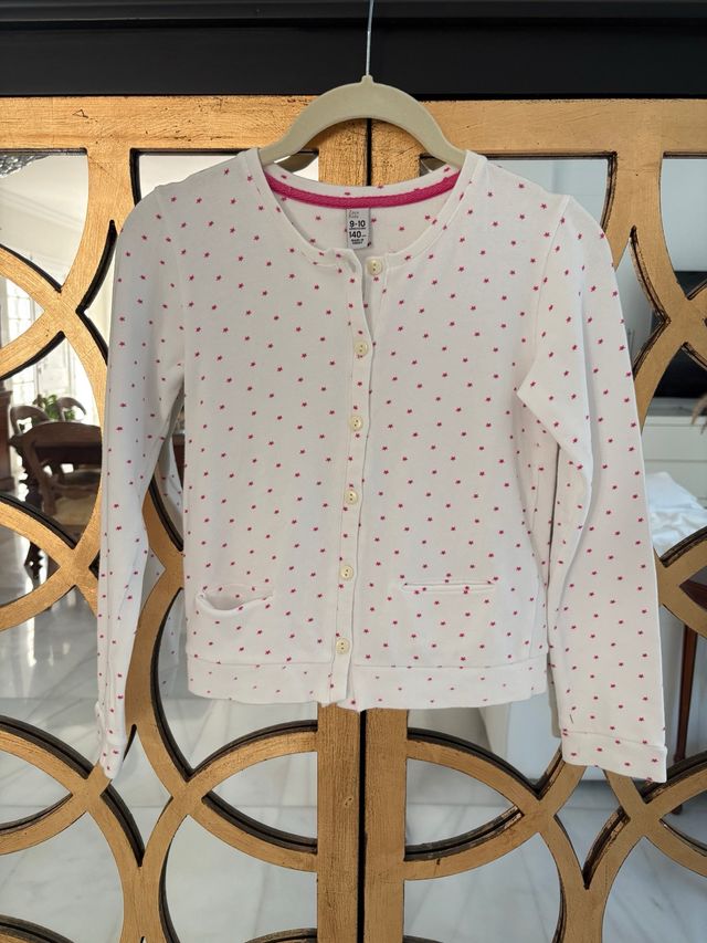 Cárdigan niña blanco con estrellas rosas 10 años