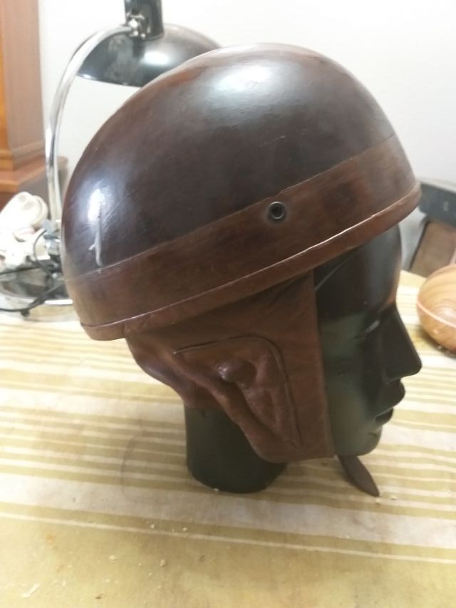 Casco Moto Época Madera y Cuero