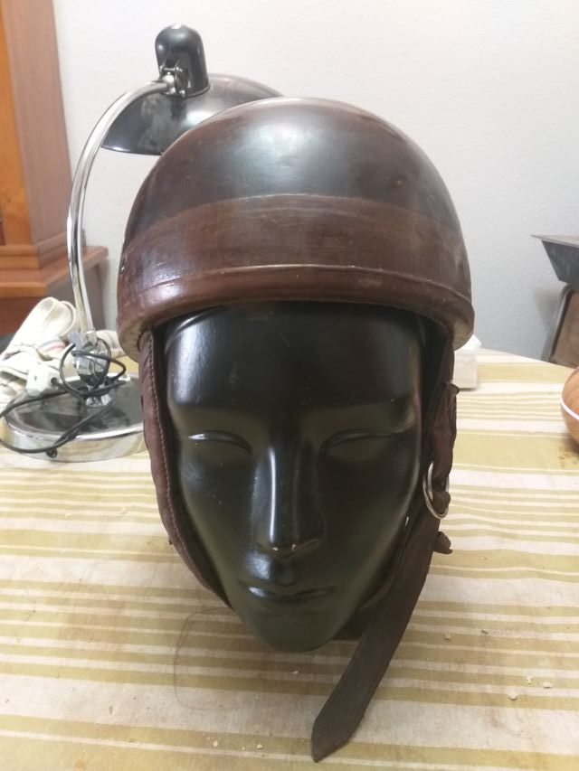 Casco Moto Época Madera y Cuero