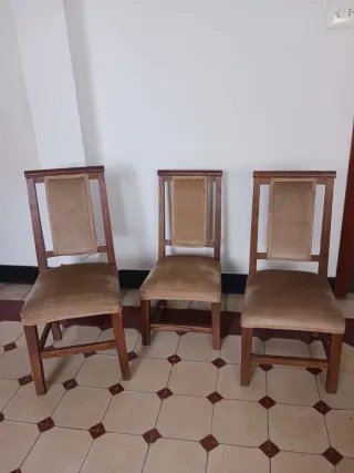 6 Sillas Madera Tapizadas Beige/Marrón