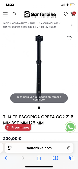 Tija Telescópica Orbea OC2 31.6mm 390mm 125mm