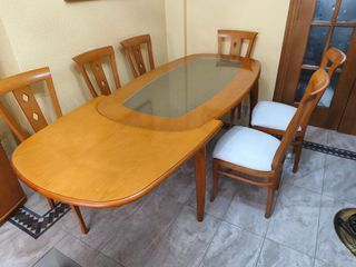 Mesa comedor extensible cristal y 6 sillas
