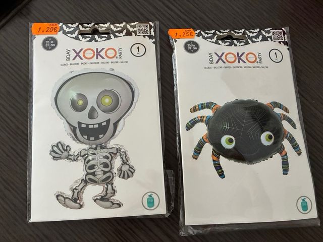 2 Globos Halloween helio: Esqueleto y Araña