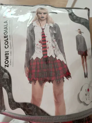 Disfraz Zombie Colegiala Talla S, y peluca negra