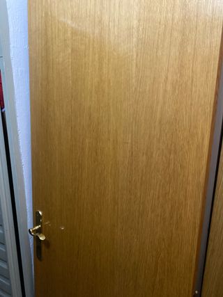 Puerta de madera con manilla dorada