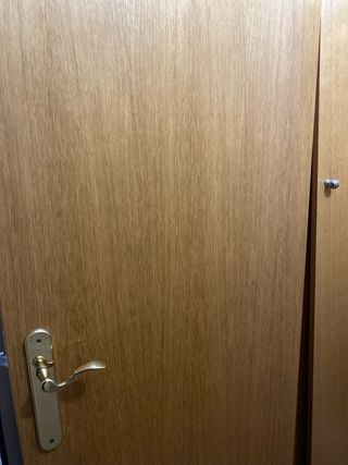 Puerta de madera con manilla dorada