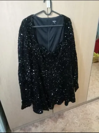 Vestido negro lentejuelas Boohoo XL