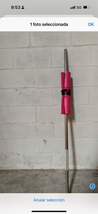 Barra musculación + discos + accesorios.