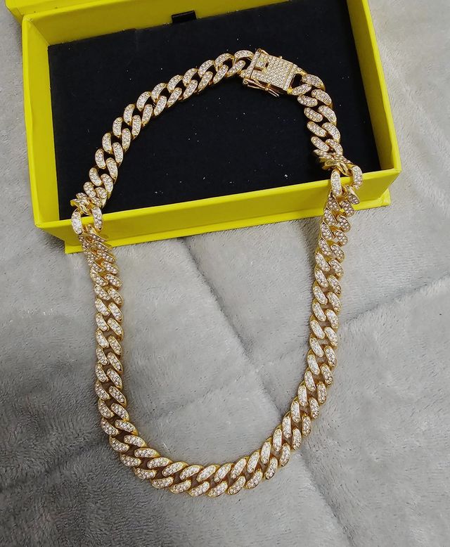 Cadena Cubana Baño Oro Diamantada