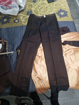 Traje de Novio Chaleco Marrón Rayas