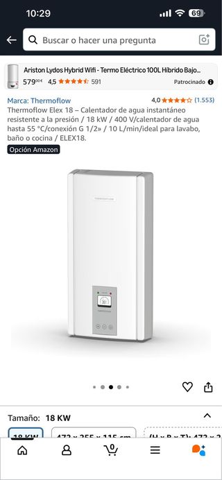 Calentador Agua Instantáneo Thermoflow Elex 18