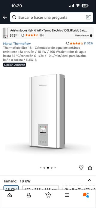 Calentador Agua Instantáneo Thermoflow Elex 18