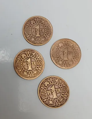 4 monedas de una peseta, año 1944  Monedas