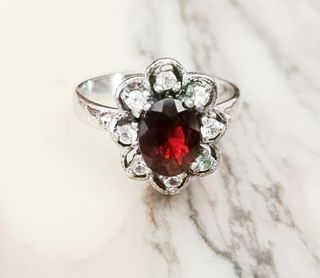 Anillo Plata Granate y Circonitas