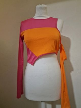 Top cut out rosa e arancione taglia M