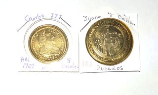 Lote 2 réplicas monedas Carlos III ;Juana y Carlos