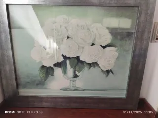 Cuadro Flores Blancas Marco Plateado