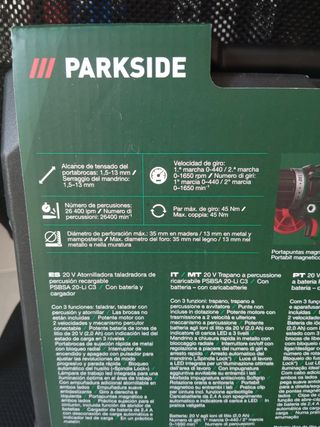 Taladro Percutor Parkside 20V completísimo 
