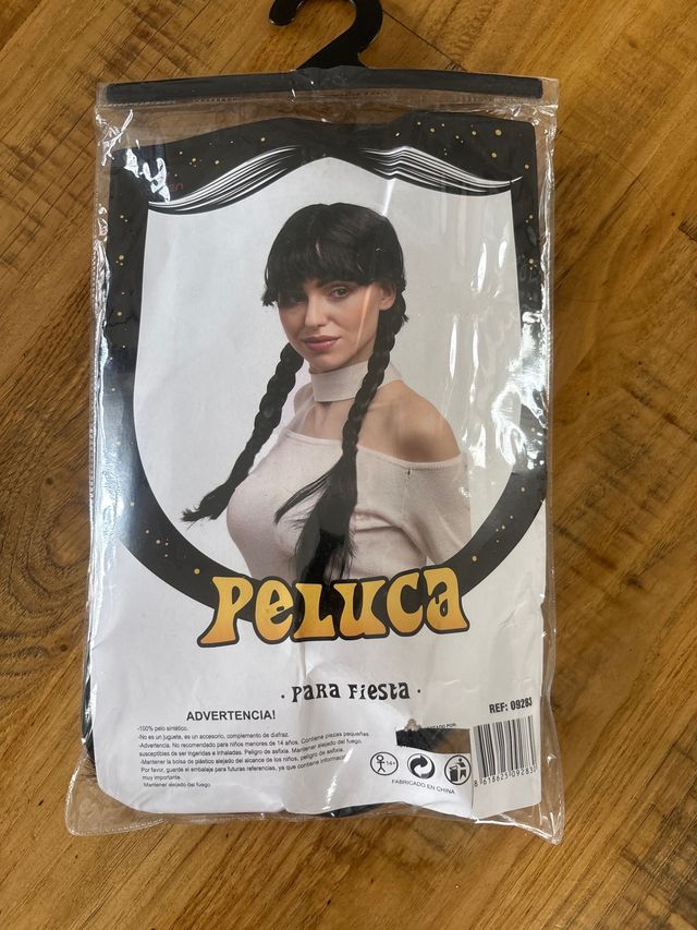 Peluca trenzas negra disfraz fiesta