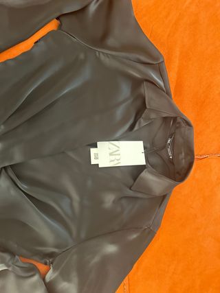 Vestido Zara Negro Satén Drapeado