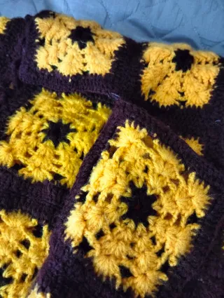 Coperta uncinetto vintage anni 70 marrone e giallo