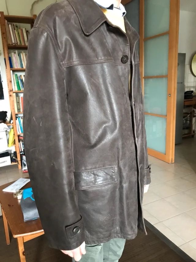 Giaccone uomo vera pelle marrone taglia 50 XL
