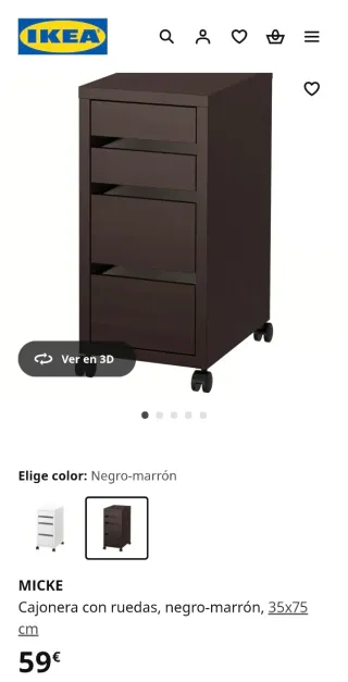 Cassettiera nera MICKE IKEA con ruote