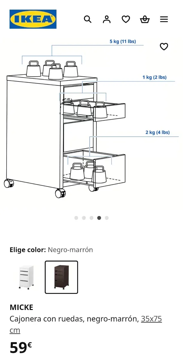 Cajonera MICKE IKEA negra con ruedas