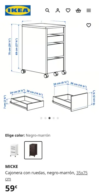 Cassettiera nera MICKE IKEA con ruote
