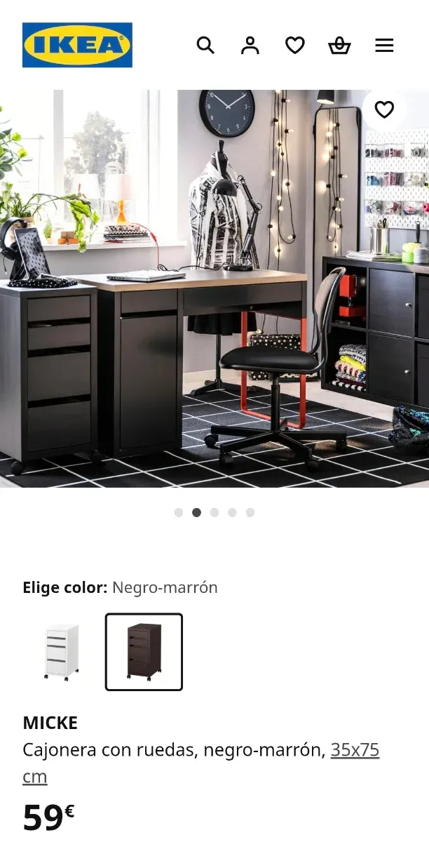 Cajonera MICKE IKEA negra con ruedas