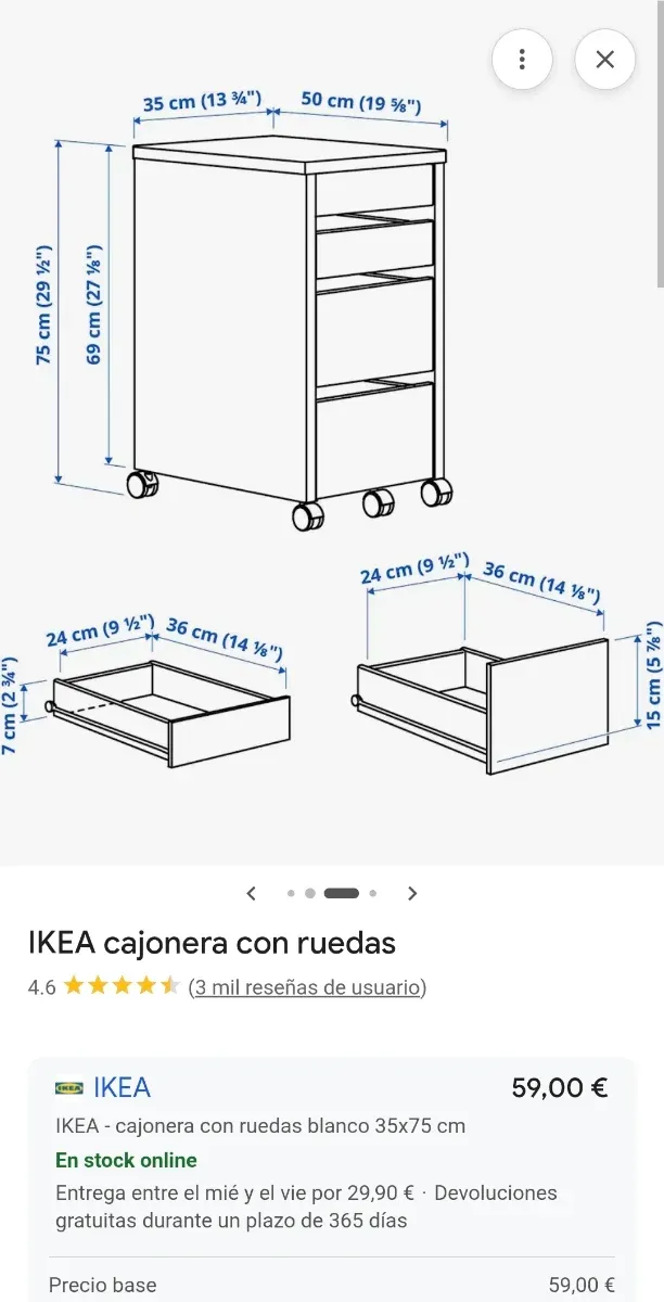 Cajonera MICKE IKEA negra con ruedas
