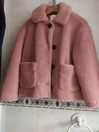 Zara Chaquetón Borreguito Rosa Talla S