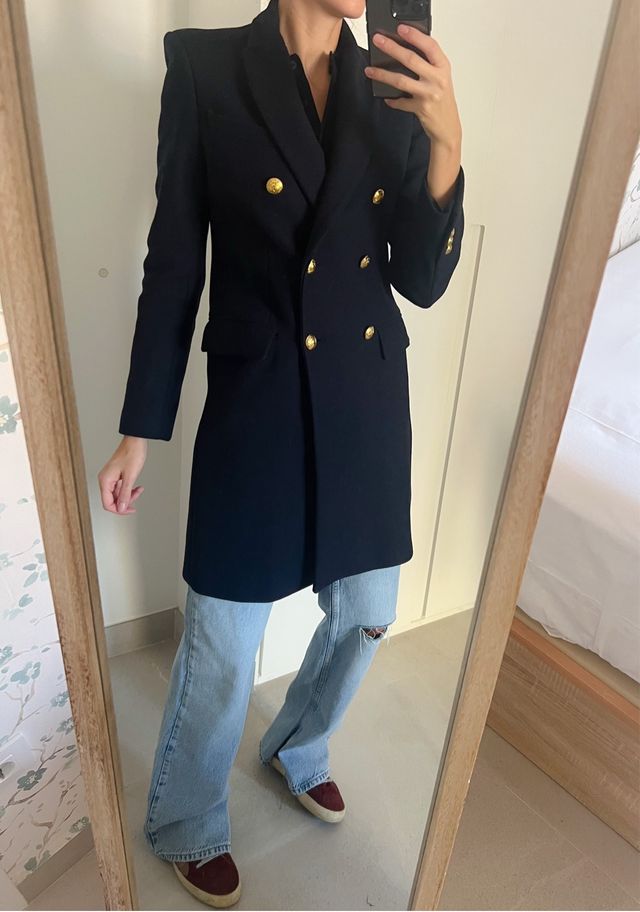Abrigo Lana manteco navy Zara