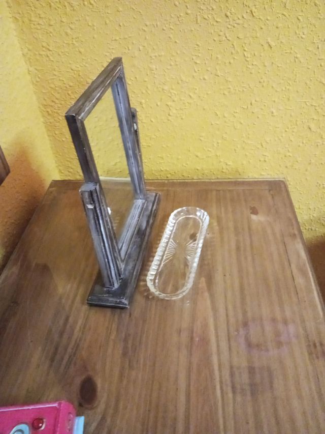 Espejo tocador y bandeja cristal