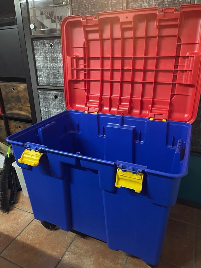 Baúl de almacenaje ligero azul y rojo juguetes