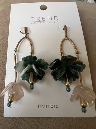 Pendientes Parfois Flor Verde y Rosa