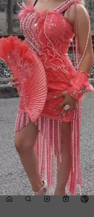 Vestido fiesta gitana rosa y plateado