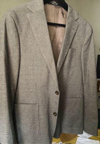 Americana Mango Rayas Gris y Blanco