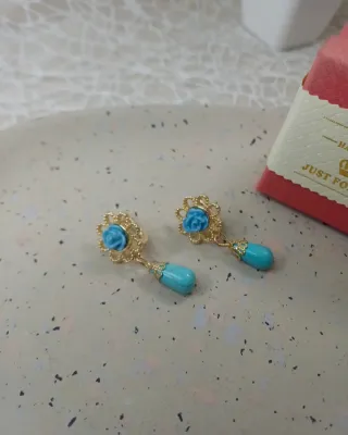 Pendientes Vintage Chapado Oro 18k Turquesa