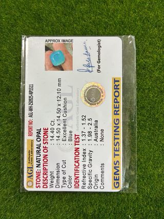 Opale blue 14.40 ct taglio Cushion certificato