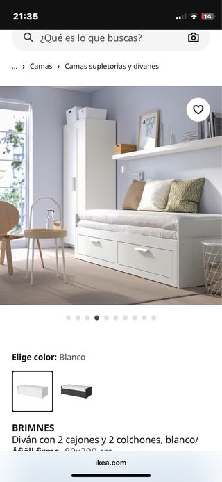 Diván blanco con 2 cajones y 2 colchones