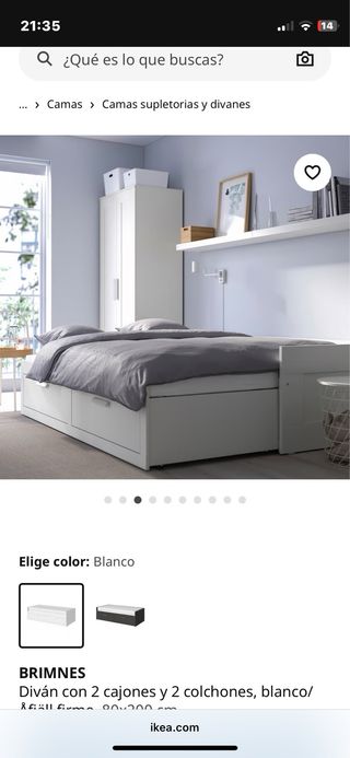 Diván blanco con 2 cajones y 2 colchones