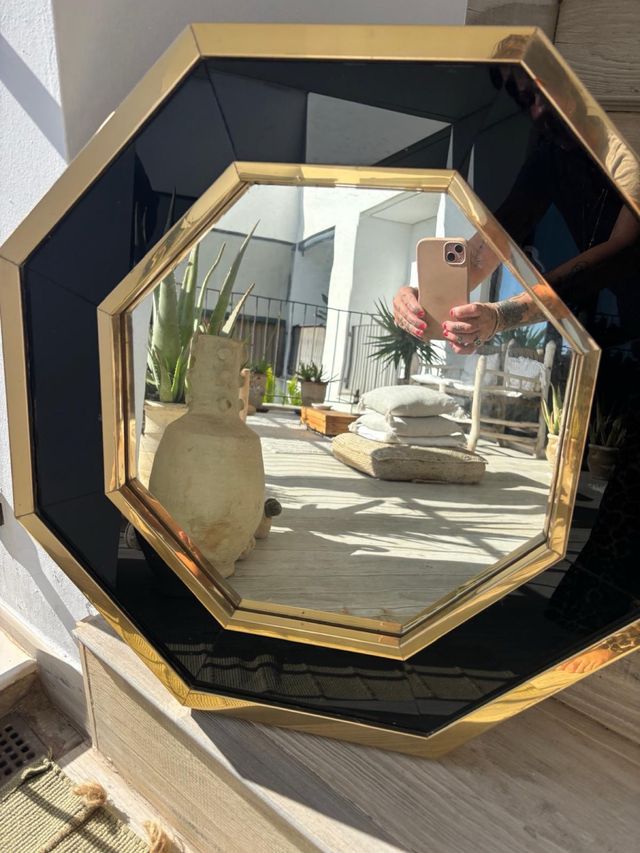 Espejo Octogonal Negro y Dorado