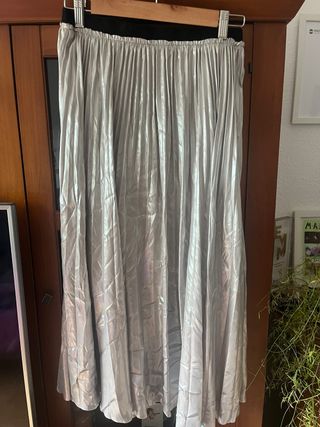 Falda Zara Larga Plateada Cintura Elástica